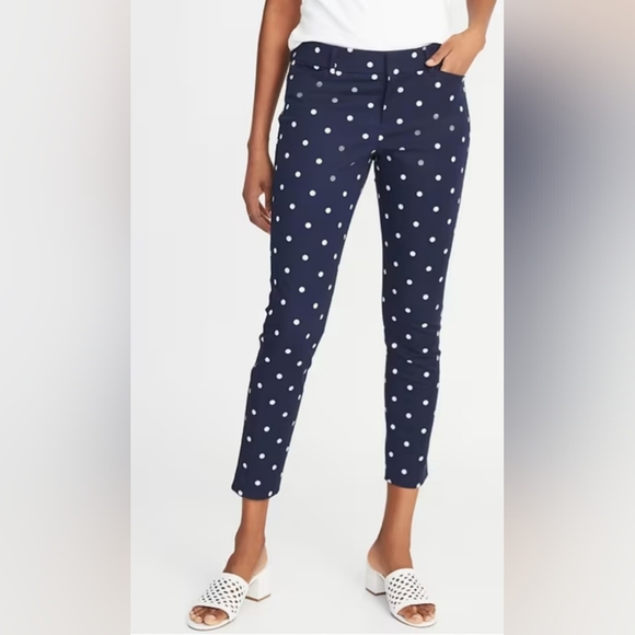 Sz 16 OLD NAVY Dark Blue Polka Dot Trousers - Picture 1 of 7